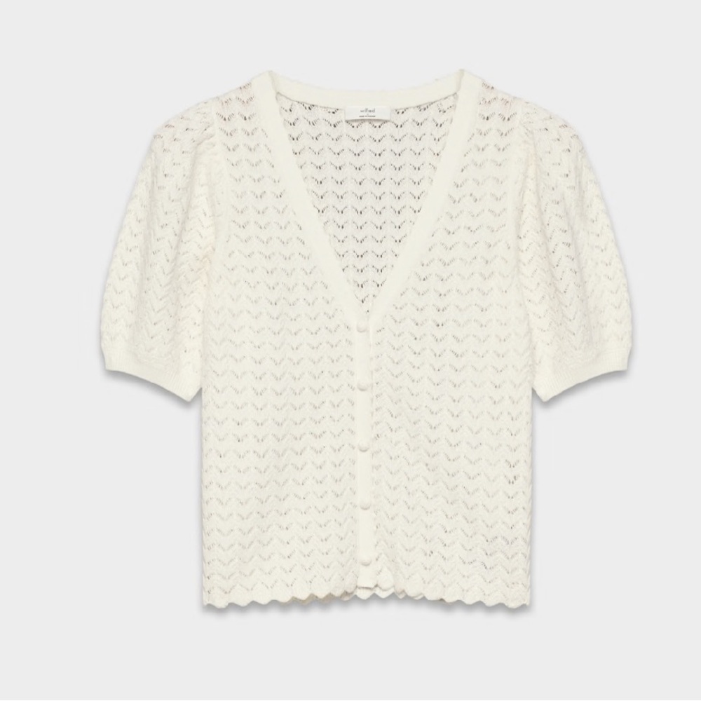 Aritzia Organic Cotton & Cashmere Puff-Sleeve Cardigan Light Birch Small